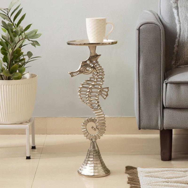 Seahorse Sculpt Aluminum Side Table - Silver