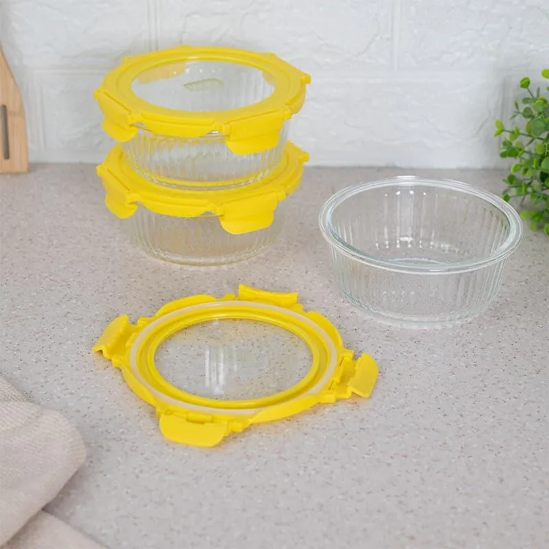 Iva Yellow Glass Lunch Box (620 ML) - Set Of Three media 5