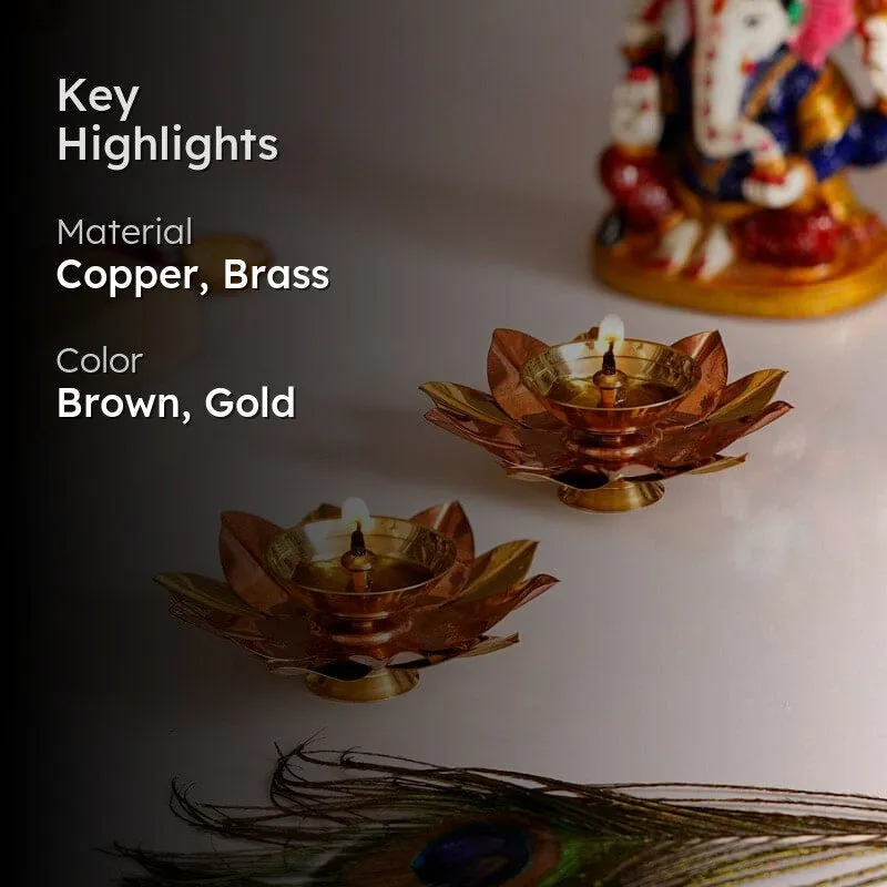 Lotus Bloom Brass Diya - Set Of Two media 2