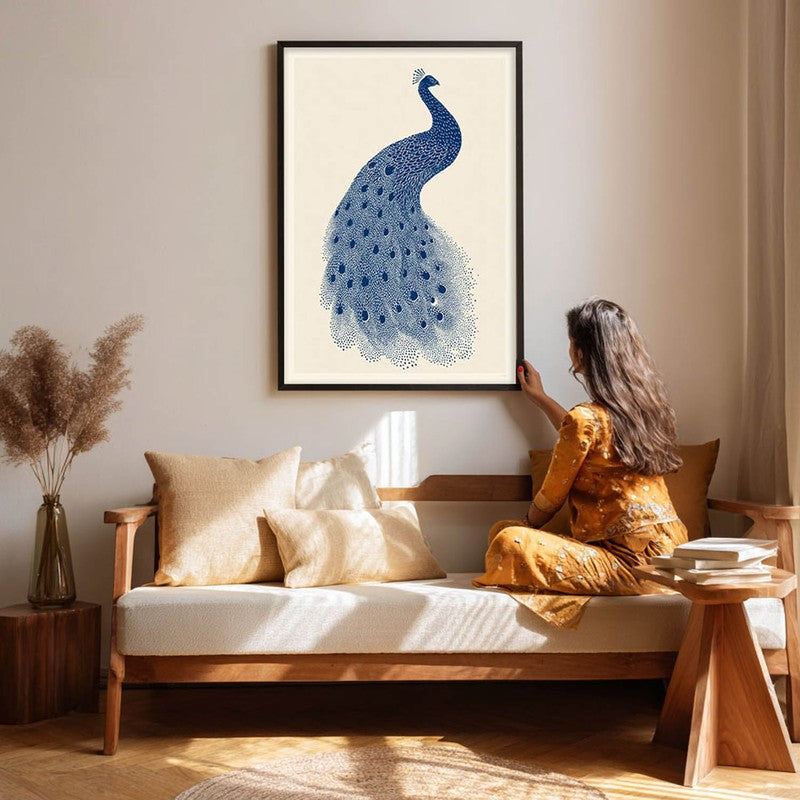 Minimal Peacock Motif Canvas Wall Painting With Black Frame media 5