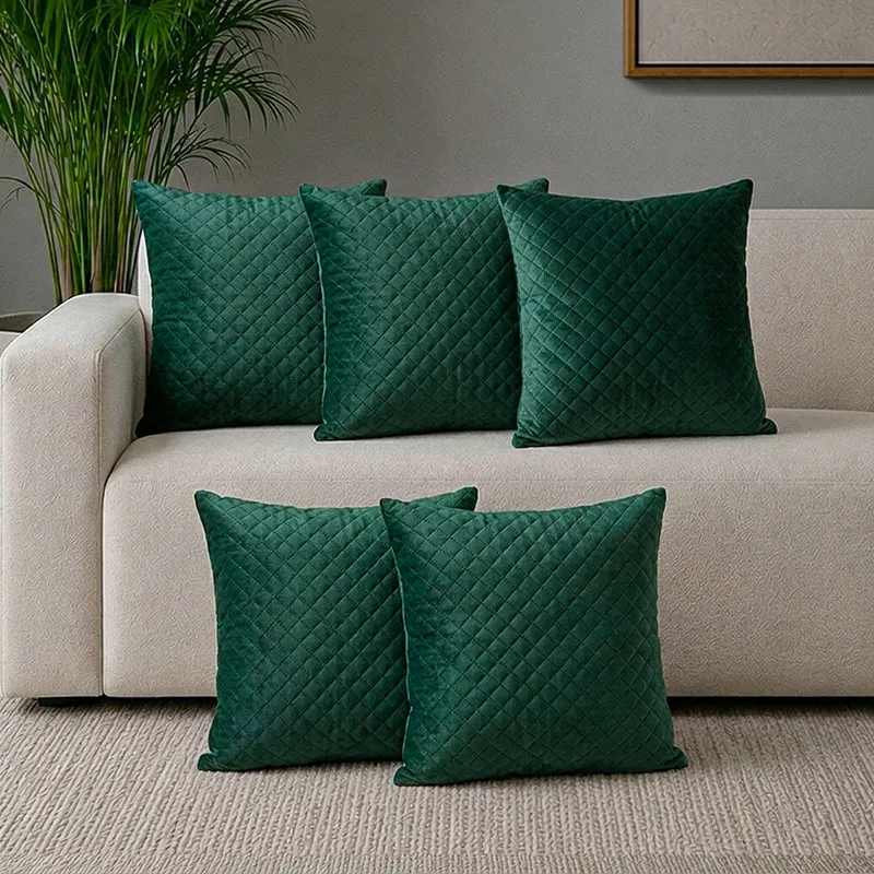 Orson Quilted Velvet Cushion Cover (Green) - Set Of Five - 1