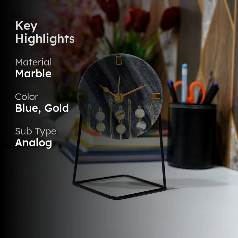 Moderna Marble Table Clock With Brass Inlay - Grey, Black media 2