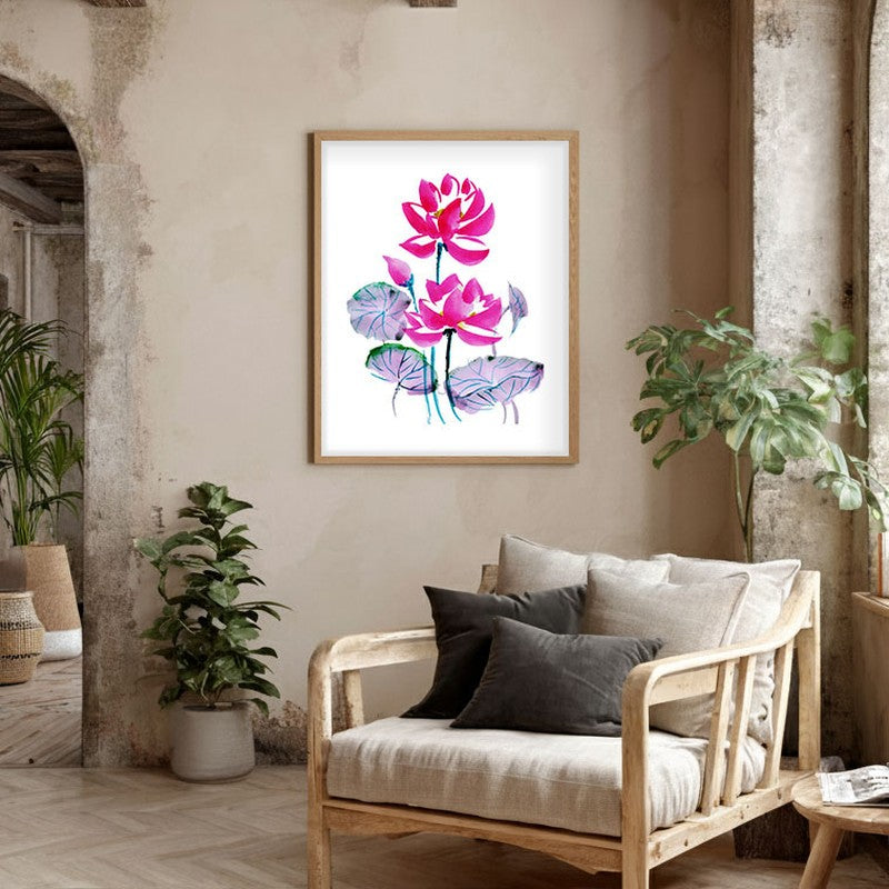 Lotus Duo Archival Paper Wall Art  - Natural Brown Frame media 5
