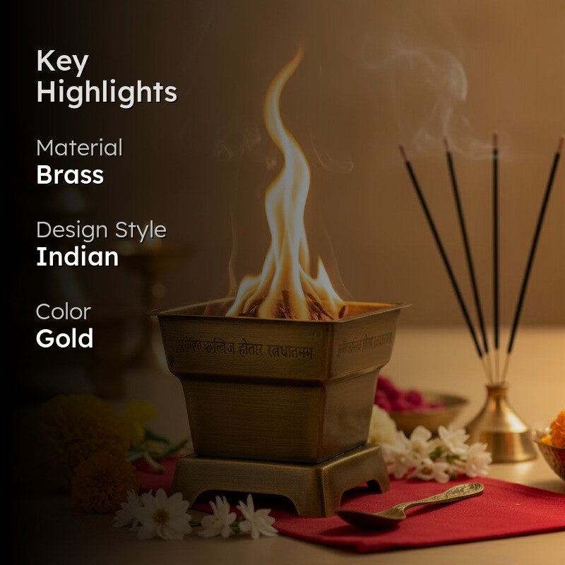 Mini Hawan Kund With Spoon (Gold) - Two Piece Set media 2