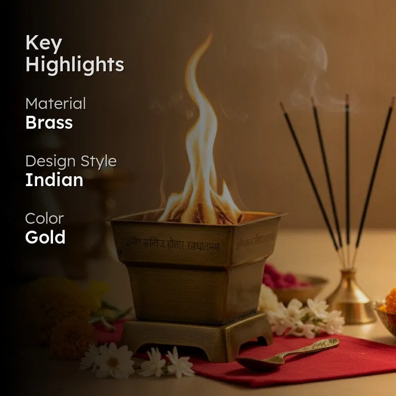 Mini Hawan Kund With Spoon (Gold) - Two Piece Set media 2