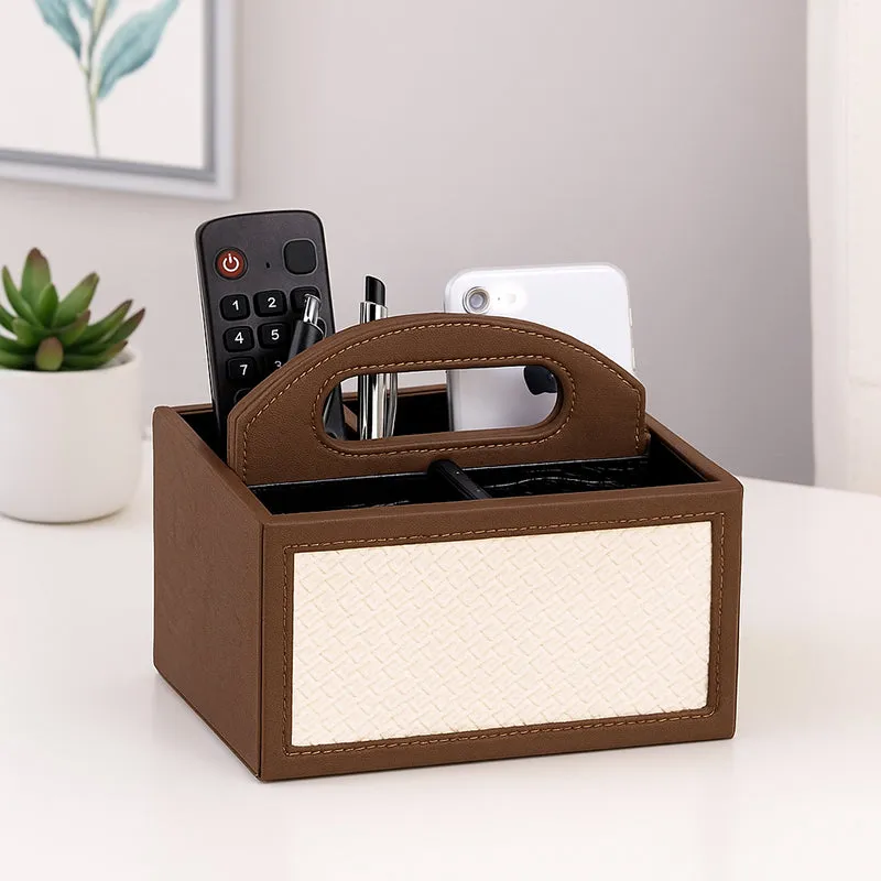 Savene Faux Leather Desk Organiser - Brown media 3