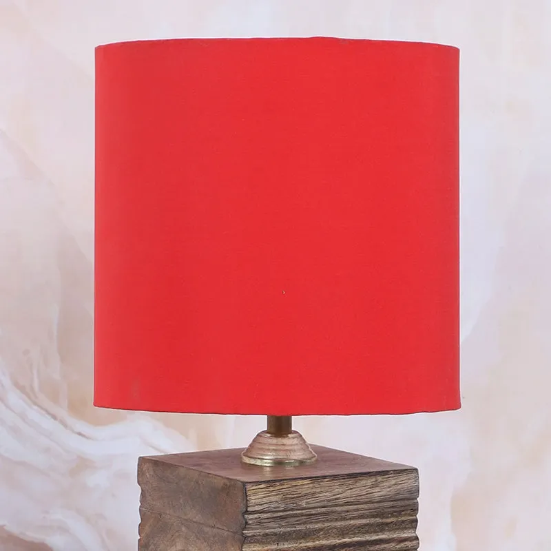 Bisara Cube Solid Mango Wood Table Lamp - Red, Brown media 5