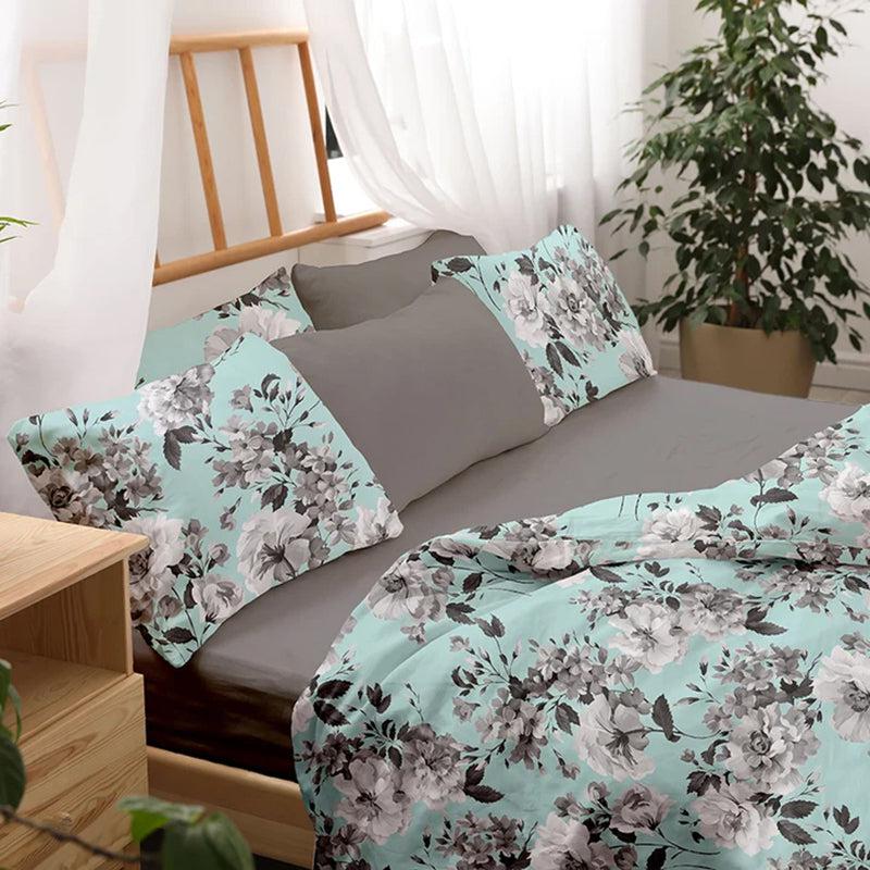 Vintage Rose Lattice Floral Printed Cotton Bedsheet (Green)  - 300 TC media 5
