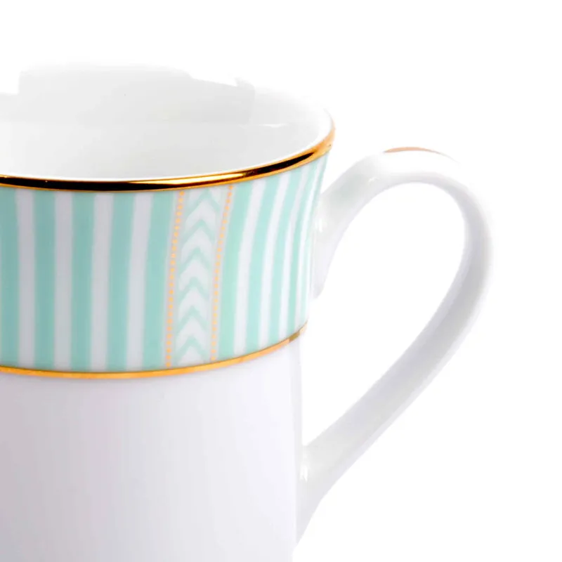 Stripe Classic 24k Gold Brushed Porcelain Coffee Mug (Green/300 mL Each) - Set Of Six media 6