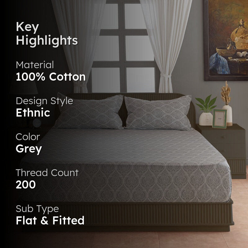 Swayam Vrita Cotton Bedsheet (Grey) - 200 TC media 2