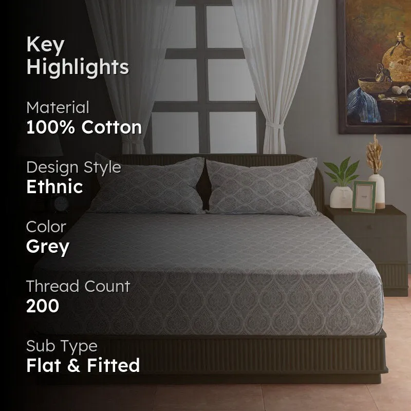 Swayam Vrita Cotton Bedsheet (Grey) - 200 TC media 2