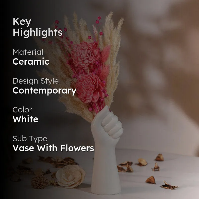Hand of Bloom Vase with Flowers - White media 2