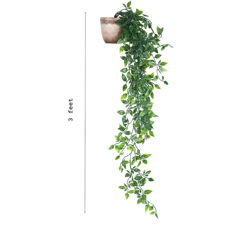 Artificial Leafy Green Hanging Plant With Black Plastic Pot (Set Of Two) - 3 Feet media 7