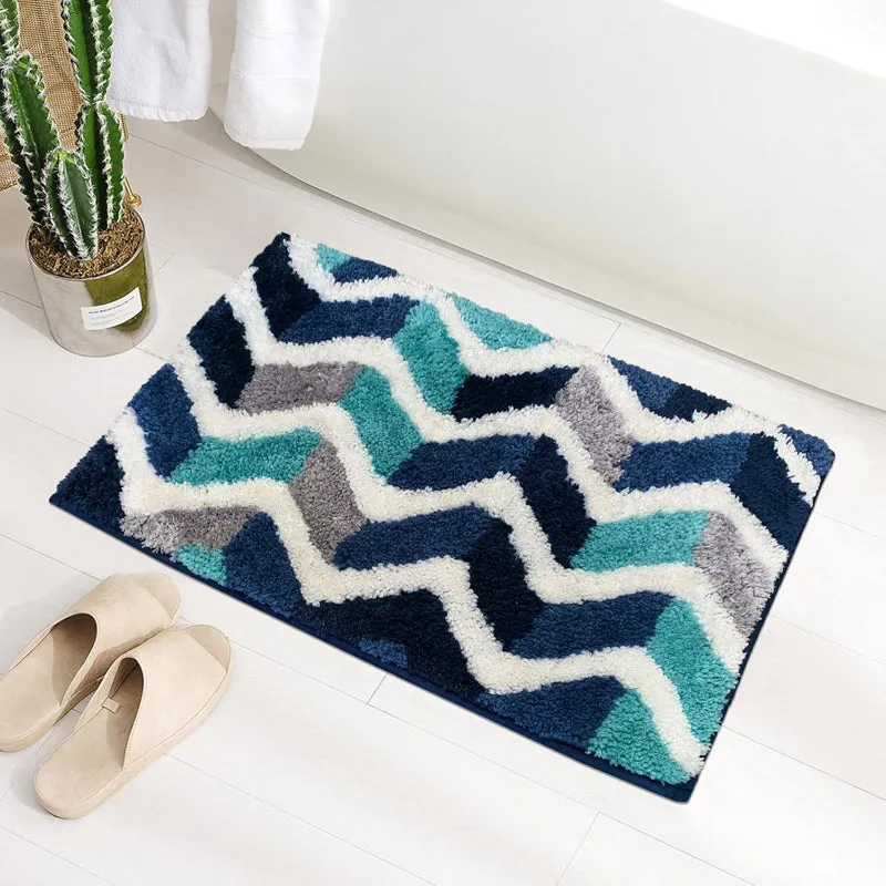 Chevra Wave Microfiber Bath Mat - Blue media 3