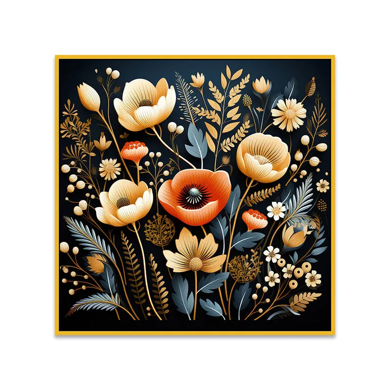 Luminous Blooms Canvas Wall Painting With Frame - Gold media 5