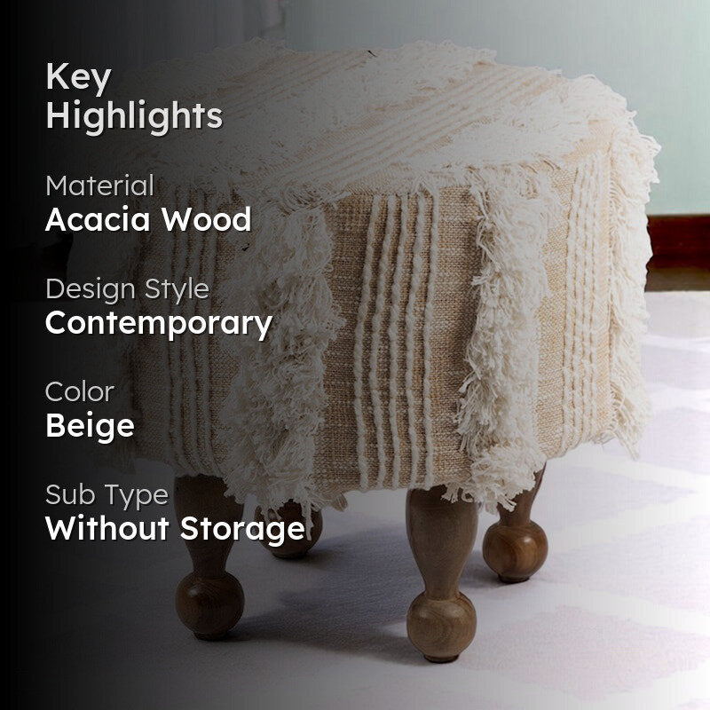 Dverix Acacia Wooden Ottomans - Beige media 2