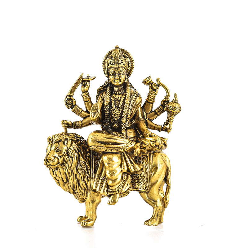 Divine Durga Brass Idol - Gold media 3