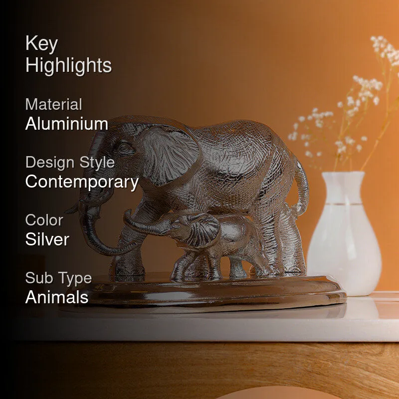 Elegant Silver Elephant Showpiece - Aluminum Animal Figurine media 2