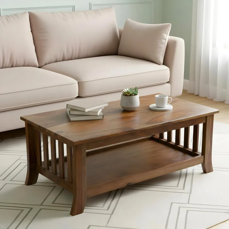 Bravon Sheesham Wooden Center Table - Light Brown media 3