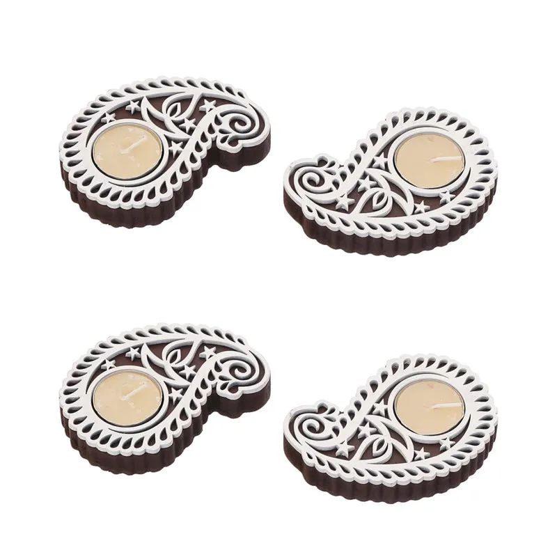 Paisley Glow Carved Wood Tea Light Holder - Set Of Four media 5