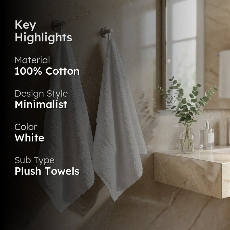 PlushAura Cotton Hand Towel (White) - Set Of Two media 2