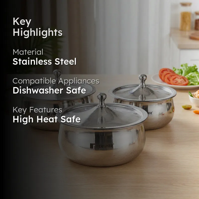 Bergner Stainless Steel Casserole With Lid (650,1000 & 1500)mL media 2