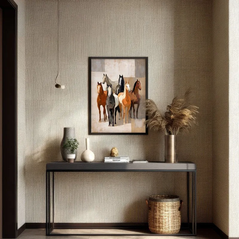 Modern Rustic Horse Wall Painting With Black Frame media 7