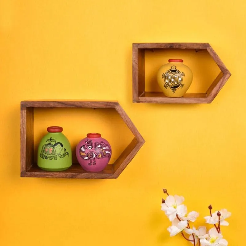 Priyank Wooden Wall Shelf With Pots - Set Of Five media 1