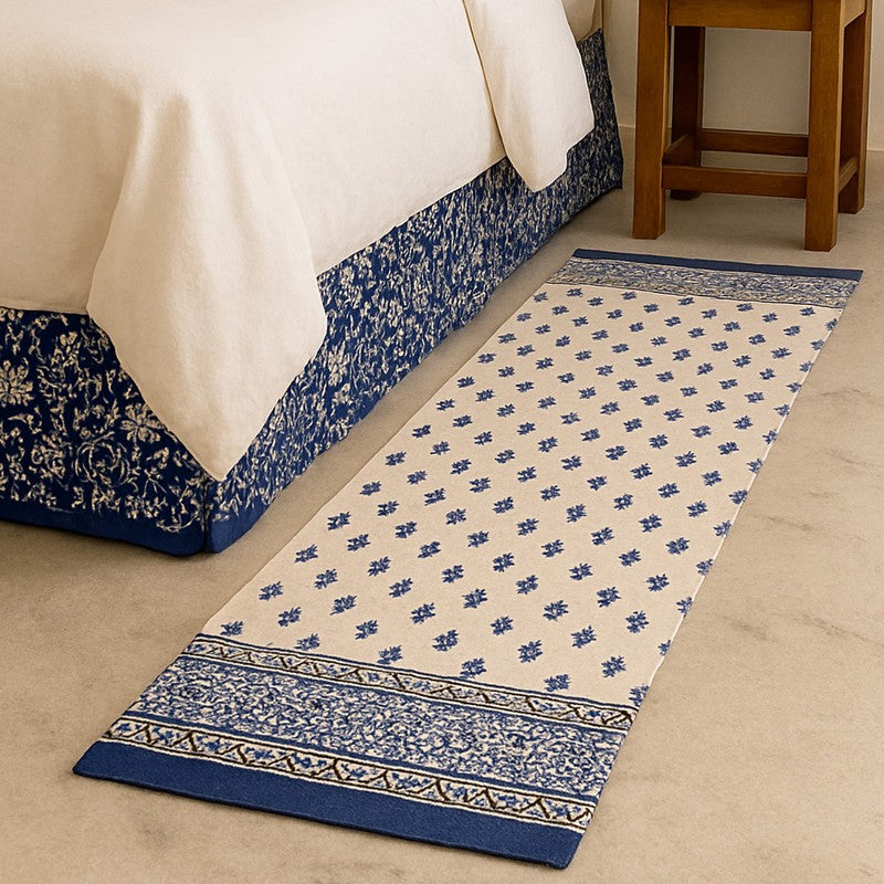 Blue Mosaic Block Print Cotton Runner Rug media 4