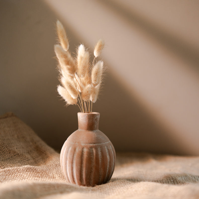 Dried Bunny Tails With Ridges Vase - Two Piece Set