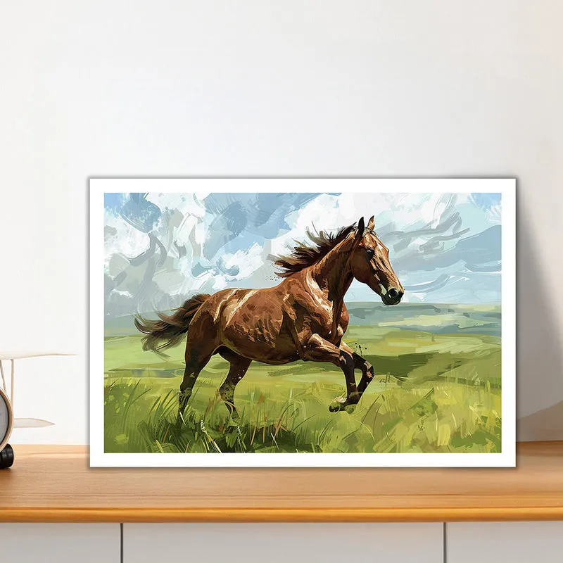 Galloping Roan Stallion Wall Art with White Frame media 1