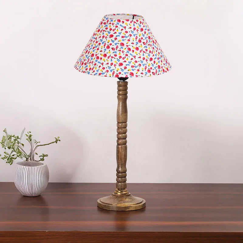 Tiny Fleur Table Lamp With Carved Wooden Base - Multicolor media 3