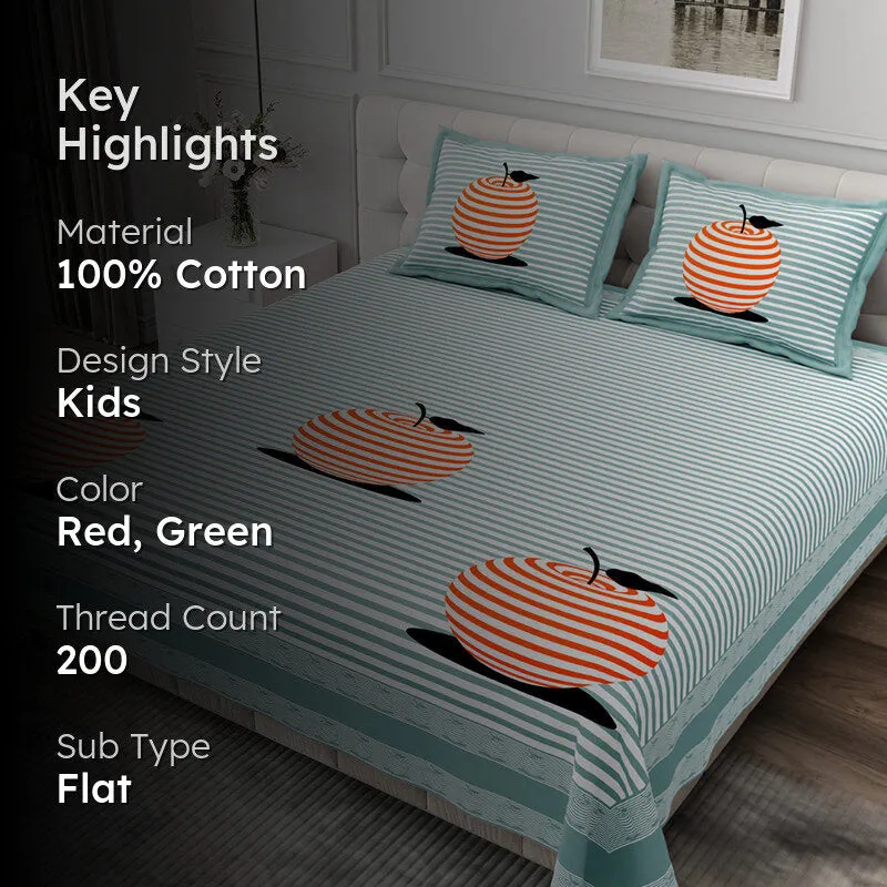 Illusion Stripey Cherry Cotton Bedsheet (Green) - 200 TC media 2