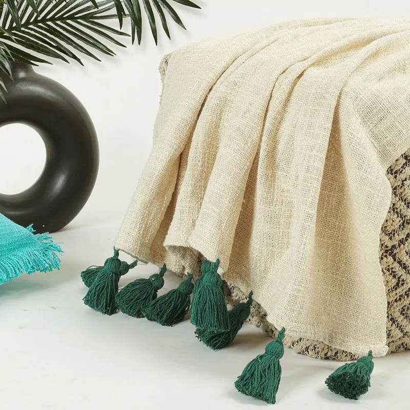 Tassura Tasselled Cotton Throw - Green media 4
