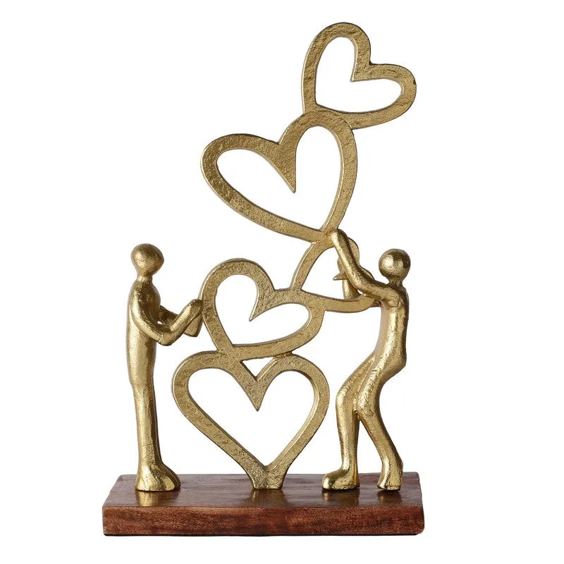 Heart Bloom Couple Aluminium Showpiece - Gold - 4
