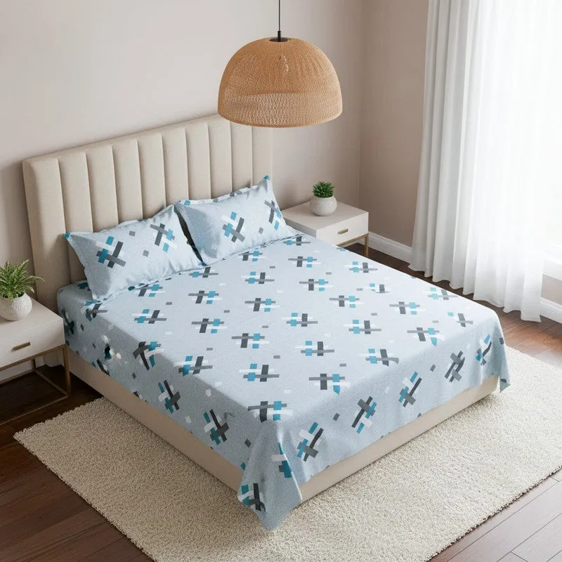 Criss Cross Chrome Cotton Bedsheet (Blue) - 144 TC media 1