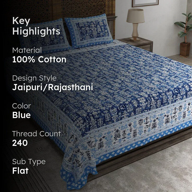 Arton Cotton Bedsheet (Blue) - 240 TC media 2