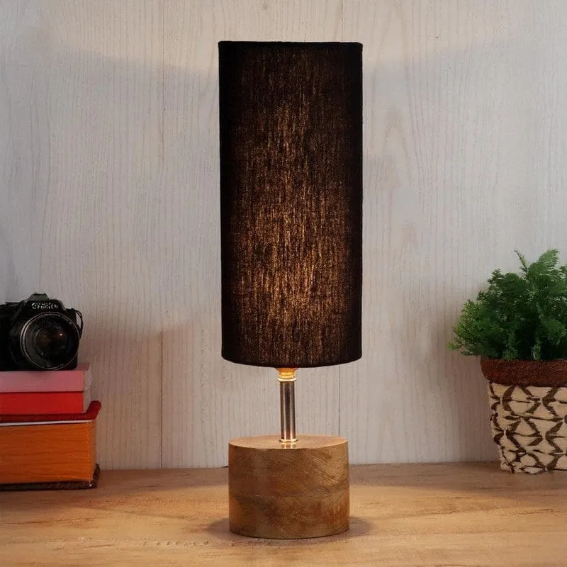 Rustic Wood & Fabric Table Lamp - Black,Brown media 1