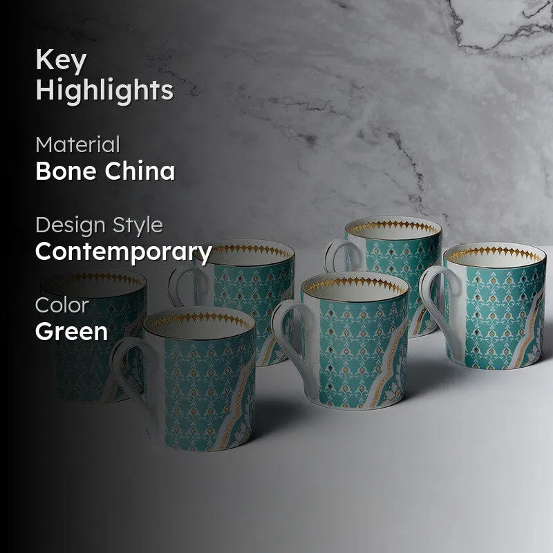 India Circus Bone China Tea Cup (220 mL Each),Green) - Set Of Six media 2