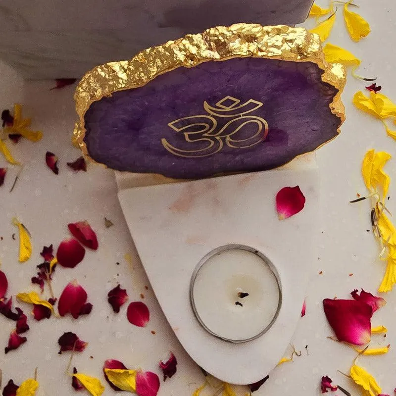 Om Agate & Marble Tealight Candle Holder - Purple media 4