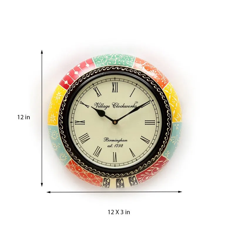 Handcrafted Painted Round Design Wood Wall Clock media 7