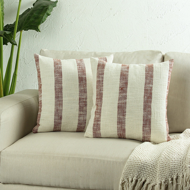 Driftwood Stripes Woven Cotton Cushion Cover (Maroon & White) - Set Of Two media 2