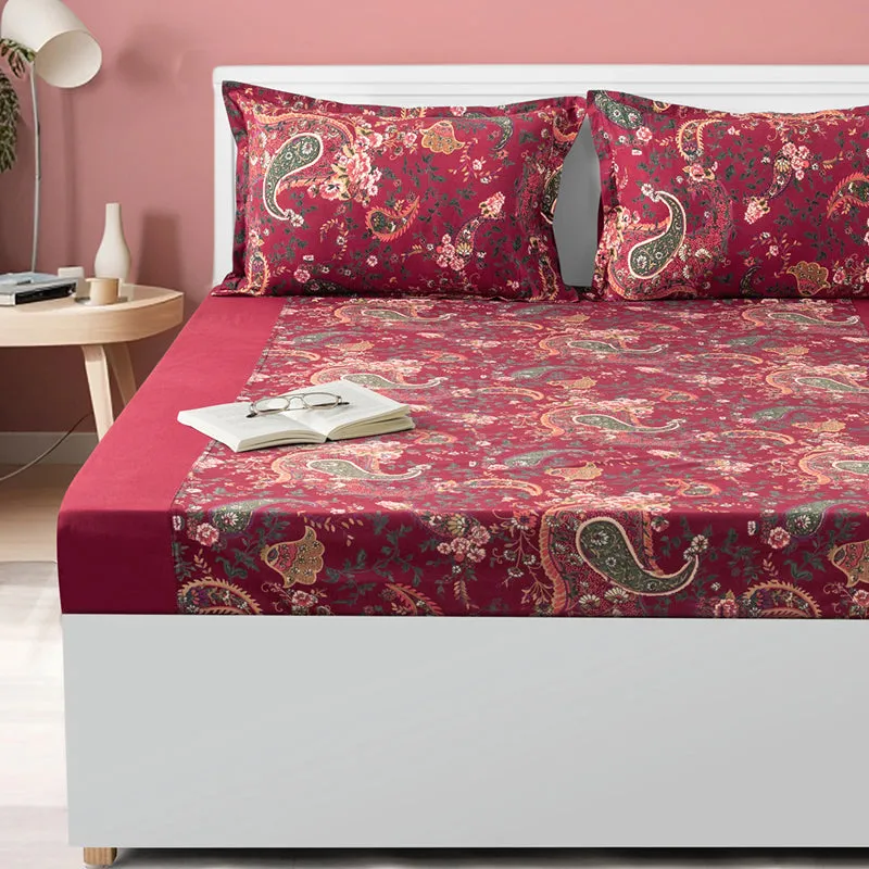 Swayam Crimson Paisley Cotton Bedsheet - 180 TC || Super Soft media 4