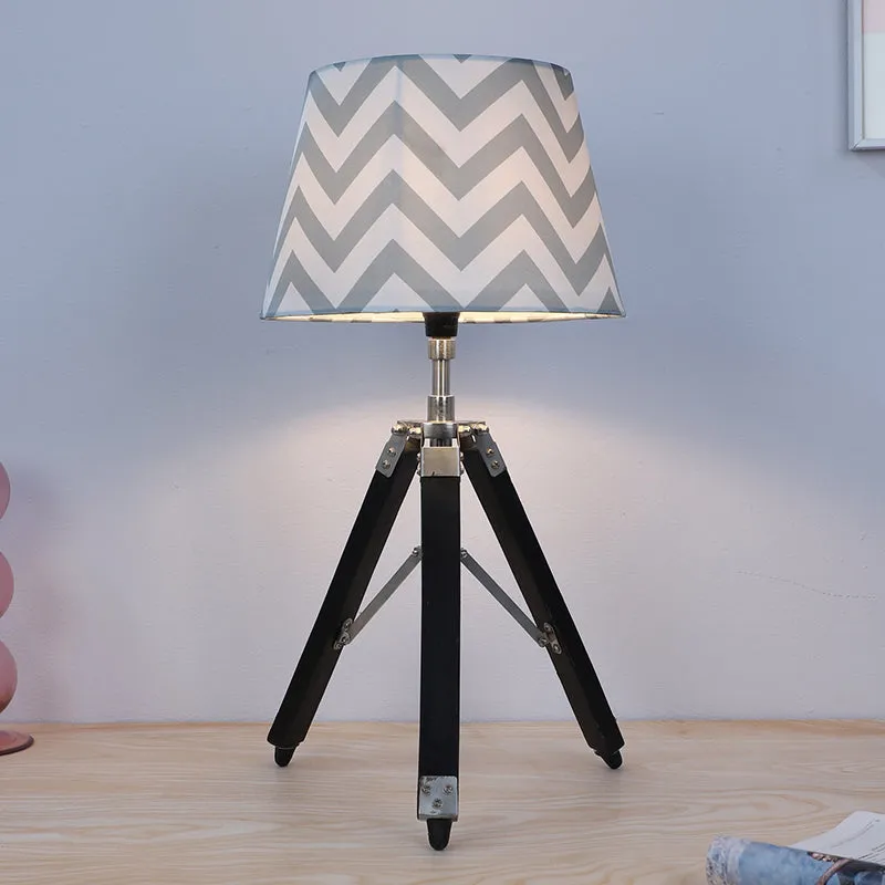 Chevron Light Fold Printed Tripod Mango Wood Table Lamp - Grey,White media 2