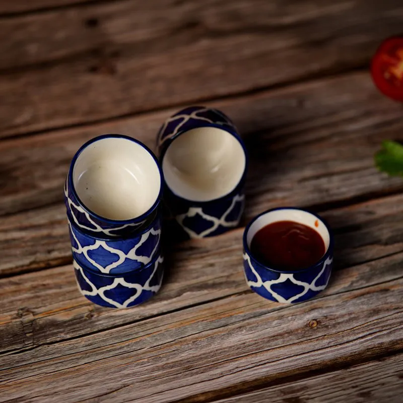 OpalServe Ceramic Dip Bowls (Blue,White,40 mL Each) - Set Of Six media 5