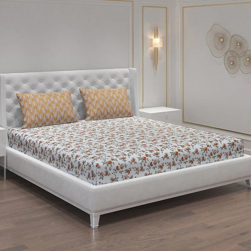 Monte Carlo Fleurish Cotton Bedsheet (White,Beige) - 104 TC media 1