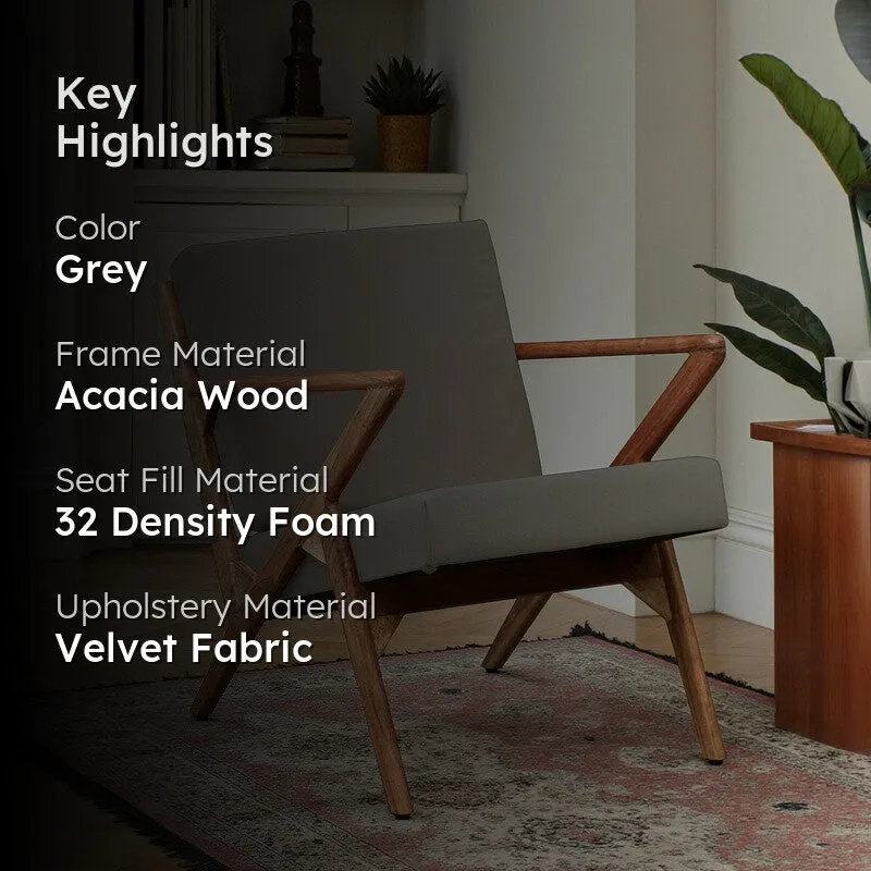 Metrona Acacia Wood Accent Chair - Grey media 2