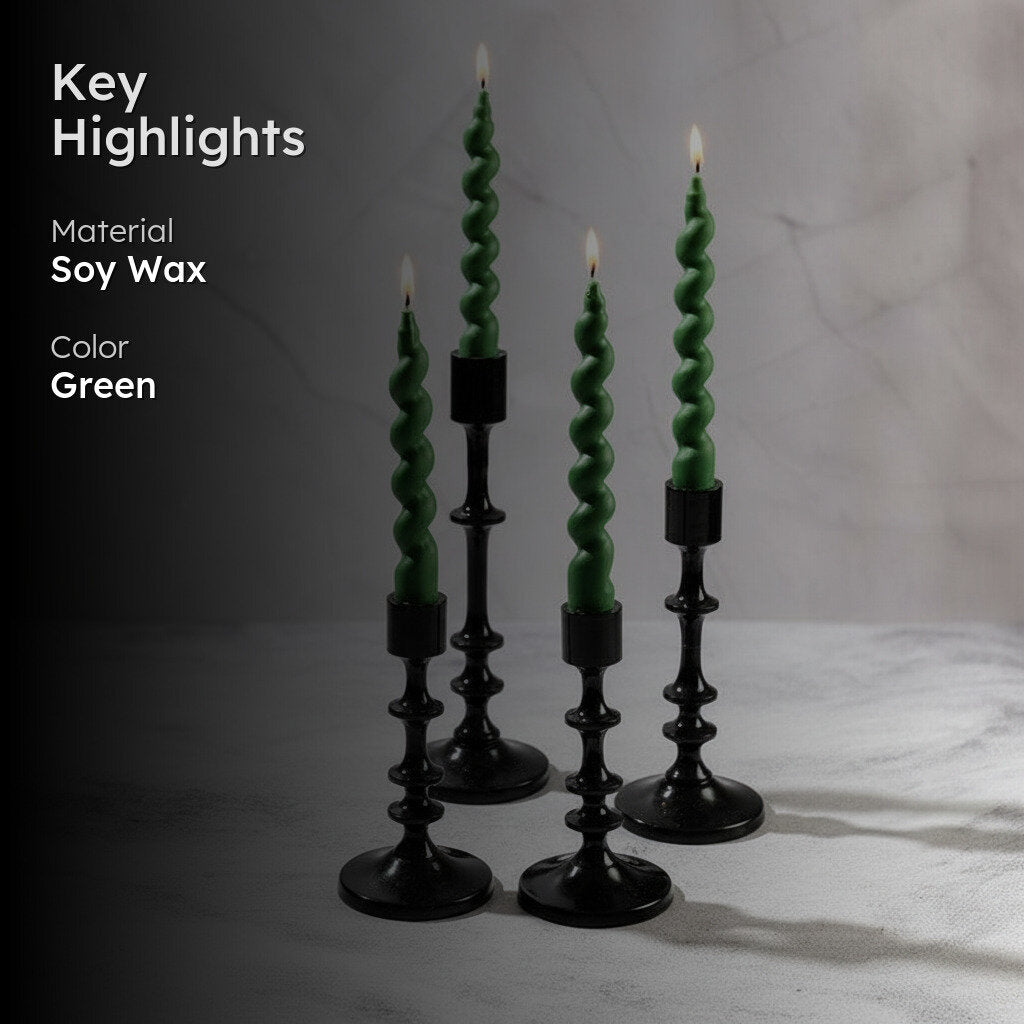 Elegant Green Spiral Taper Candles - Set of Four, Mahogany Shea Scented media 3
