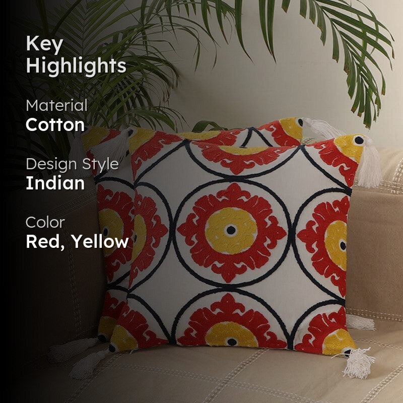 Summer Sundial Embroidered Cotton Cushion Cover - Set Of Two media 2