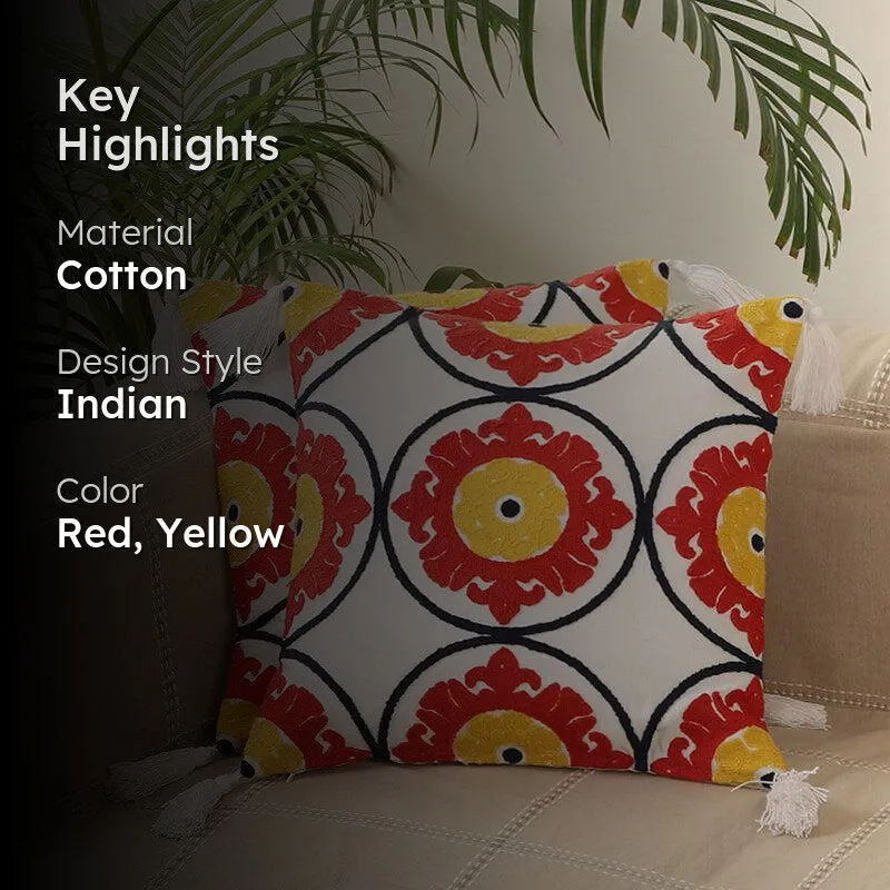 Summer Sundial Embroidered Cotton Cushion Cover - Set Of Two media 2